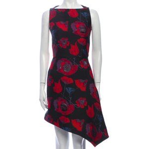 OSMAN Black Asymmetrical Dress with Red Floral Print - New